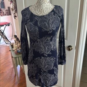 Elegant Navy Blue Patterned Dress